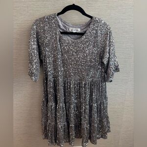 Amazing Lace Glittering Silver Sequin Dress